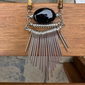 NEW LAREDO BLACK STONE PENDANT NECKLACE WITH SILVER DETAILS